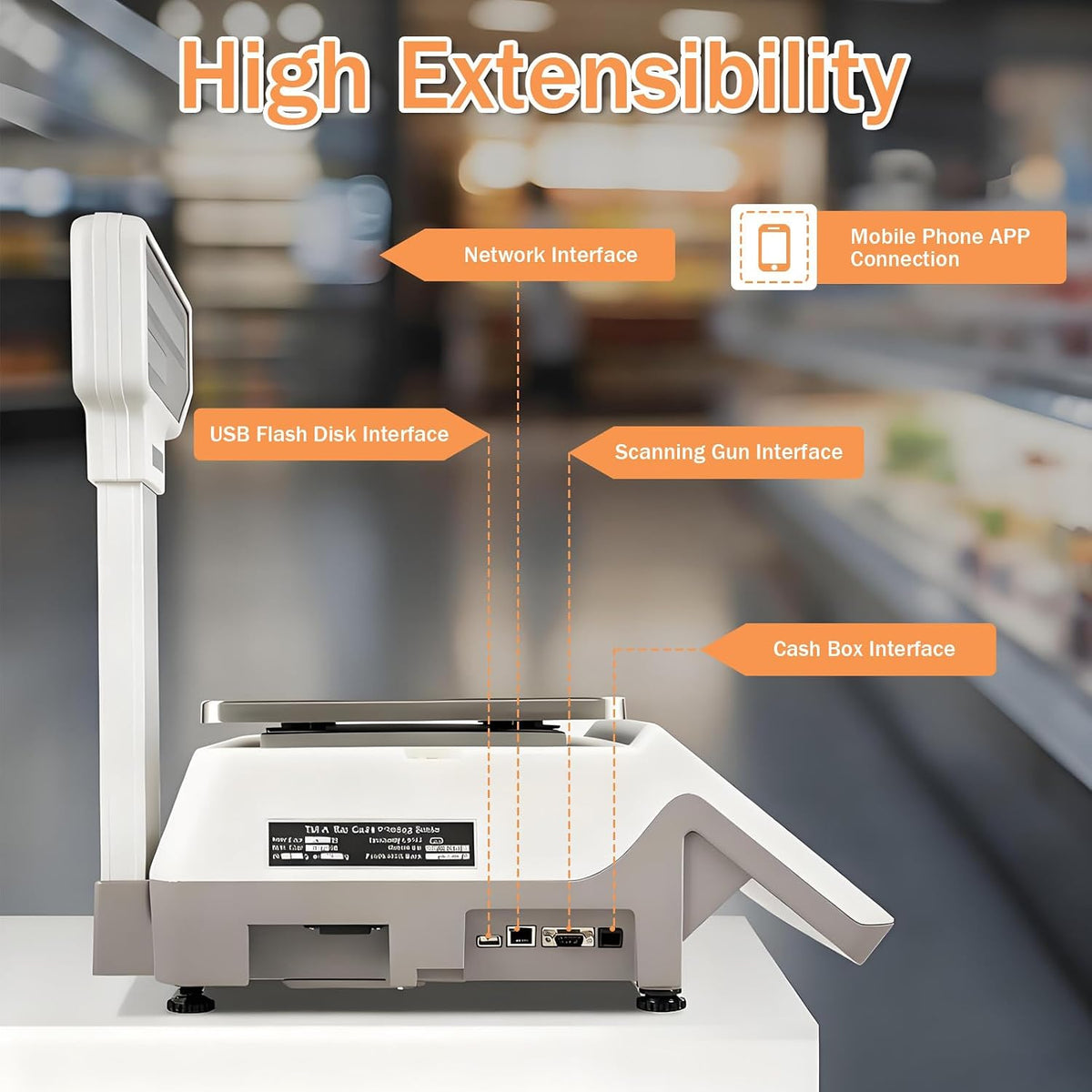 Commercial Digital Price Computing,Scale with Label Printer,Pole Display 66lb Weighing Range for Supermarket, Deli