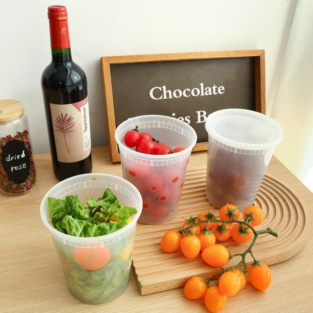 32 oz Deli Containers with Lids, 60 Pack Food Storage Cups