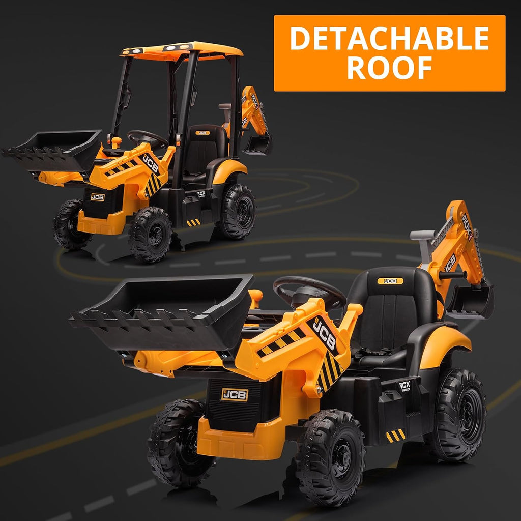 4 in 1 Ride on Tractor, Excavator & Bulldozer & Removable Tent, 12V Battery Powered Electric Vehicle with Remote
