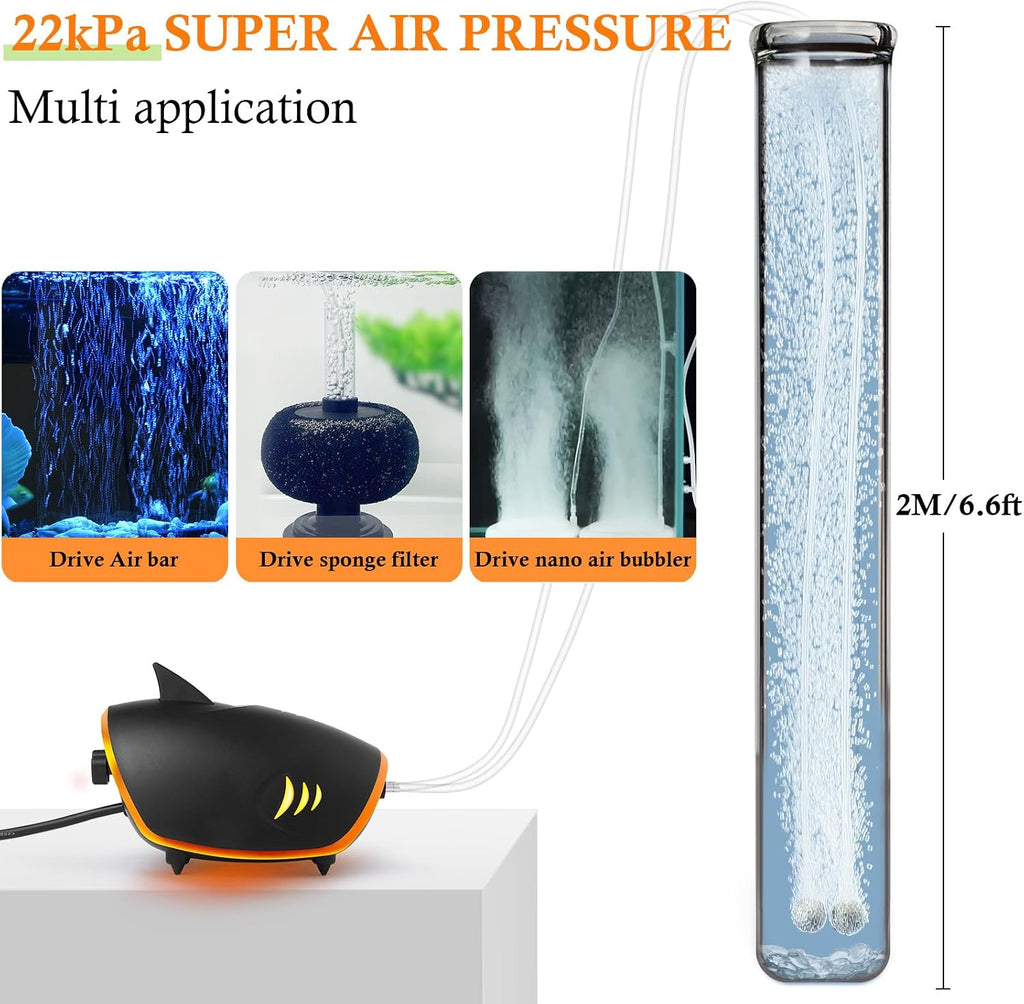 4W 110GPH Powerful Aquarium Air Pump, Quiet 2-outlets Aquarium Aerator, Adjustable Fish Tank Air Pump with