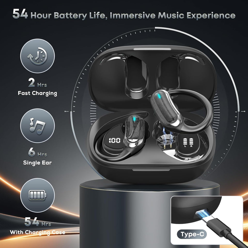 Wireless Earbuds Bluetooth 5.4 Headphones, 54H Playtime Stereo Earphones with Noise Cancelling Mic, IPX7 Waterproof