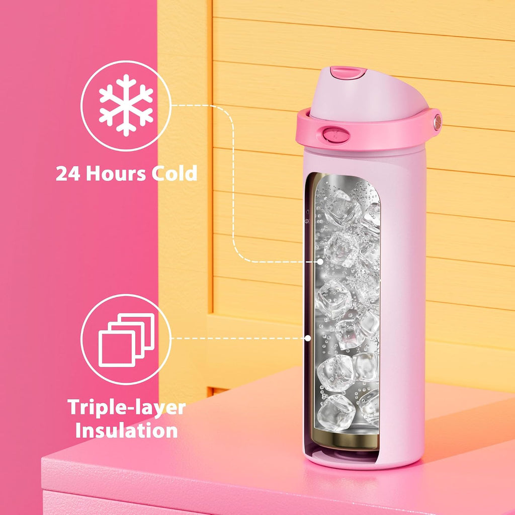 24 oz Insulated Water Bottle for Sports: Meoky Stainless Steel Water Bottle with 2-in-1 Straw and Spout Lid - Leak