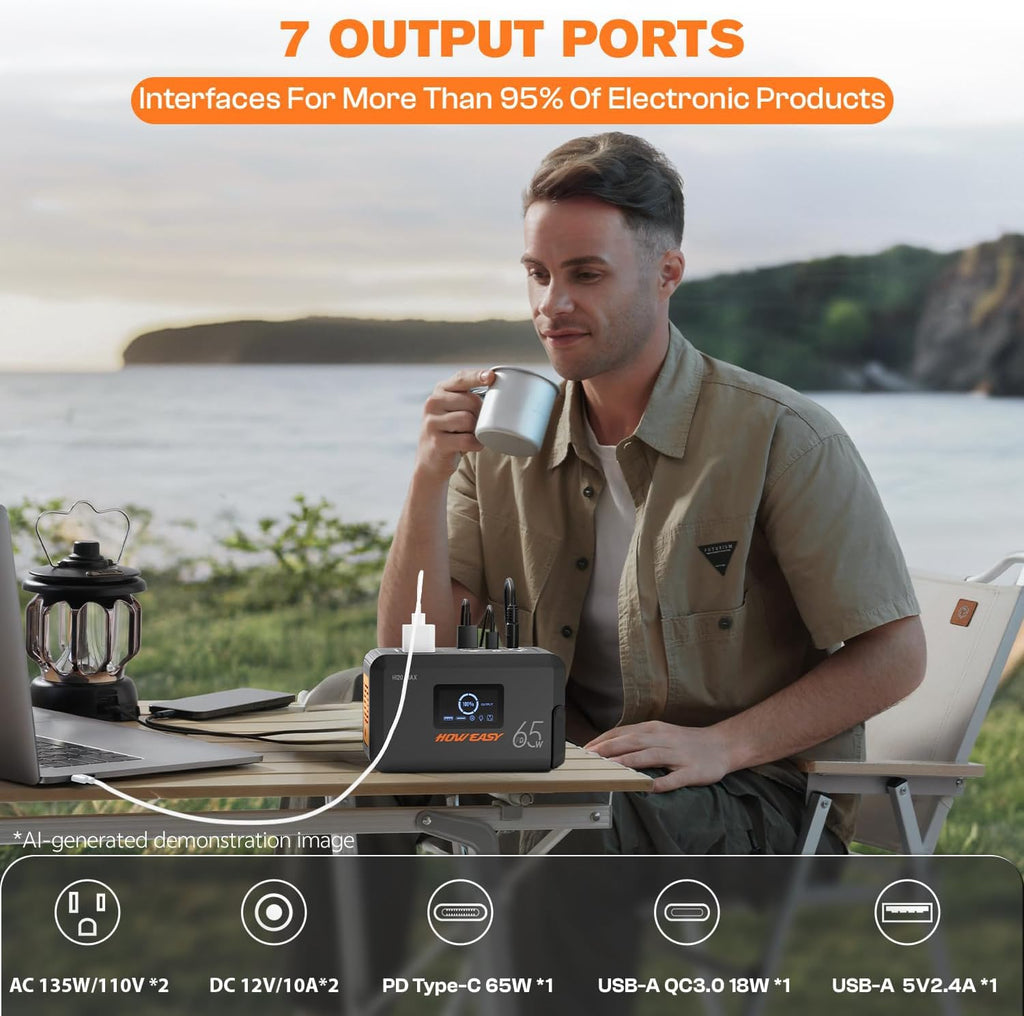 Portable Power Station,135W(270W Peak) Solar Generator | Power Bank with AC Outlet and 65W PD Output,98Wh Lithium