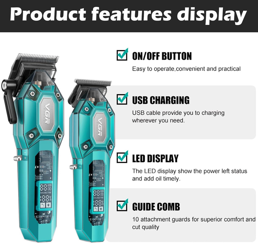 Professional Hair Clippers for Men, Cordless Barber Clippers and Trimmers Set, Mens Hair Cutting Kit with 10 Guide