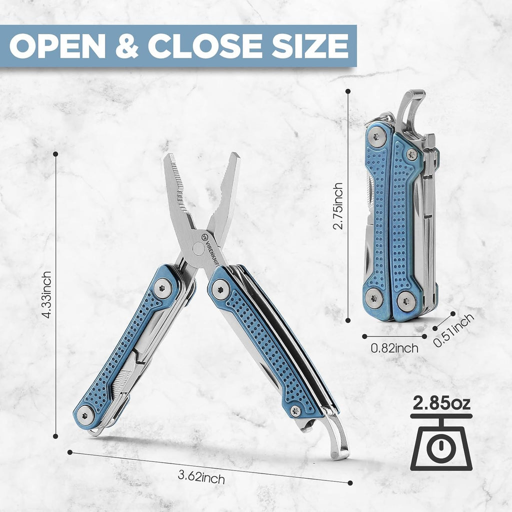 VIRENKNIFE Multitool,11-in-1 Mini EDC Multitool, Gifts for Men, Stainless Steel Multi Tool Pliers with Pocket Knife