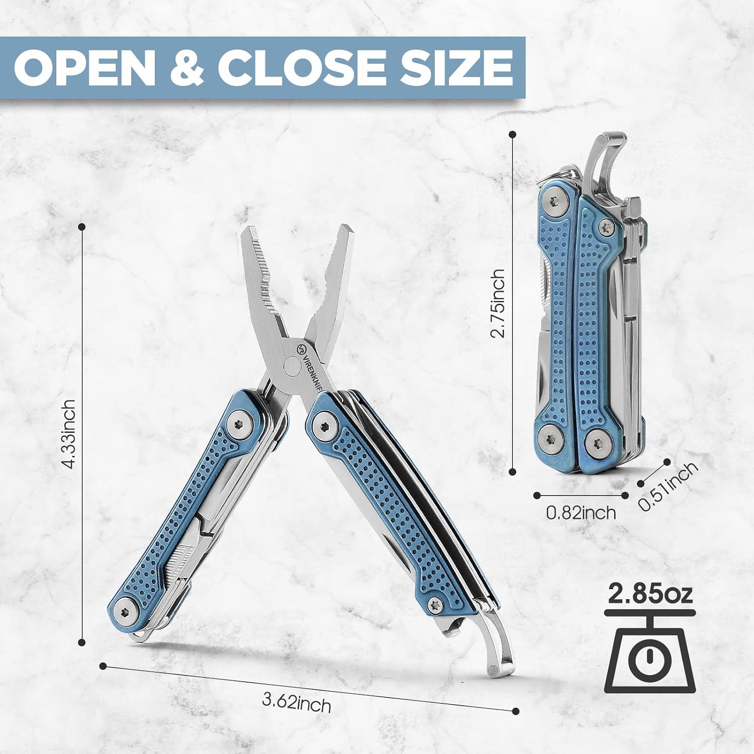 VIRENKNIFE Multitool,11-in-1 Mini EDC Multitool, Gifts for Men, Stainless Steel Multi Tool Pliers with Pocket Knife