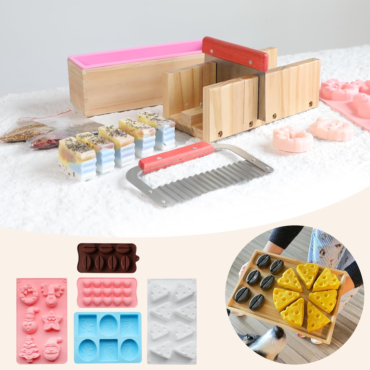 Deluxe Soap Making Kit, 5.5lb Natural Soap Base with Soap Melting Pot, 8 Essential Oils, 10 Dyes, 5 Soap Molds
