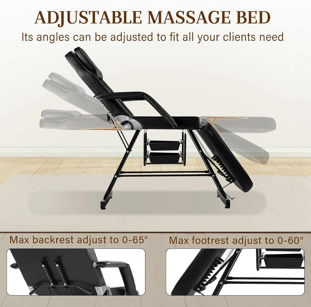 Tattoo Chair for Client, Esthetician Facial Bed with Hydraulic Stool, Lash Massage Table with 2-Tray, Multi-Purpose