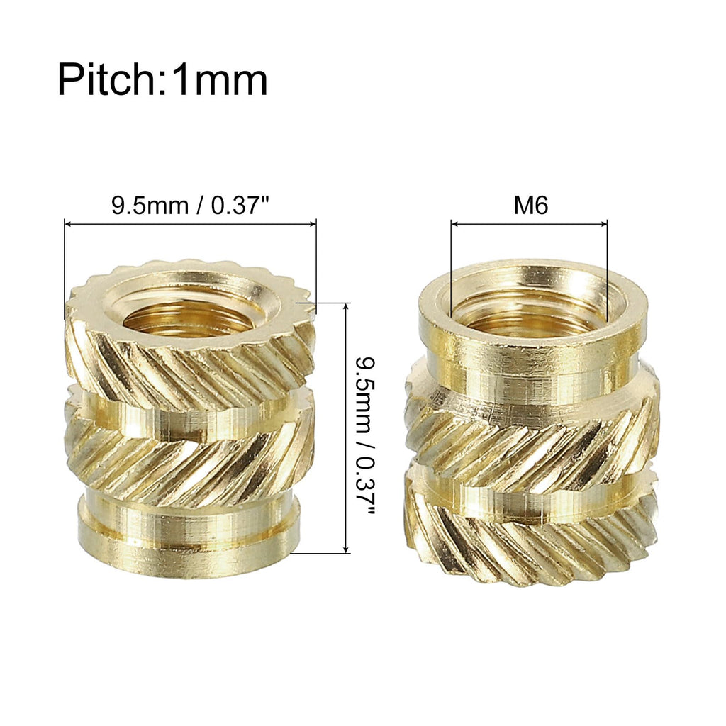 uxcell Knurled Insert Nuts, 25pcs M6 x 9.5mm L x 9.5mm OD 3D Printing Brass Nuts Female Threaded Inserts Brass Heat Set Insert Embedment Nuts