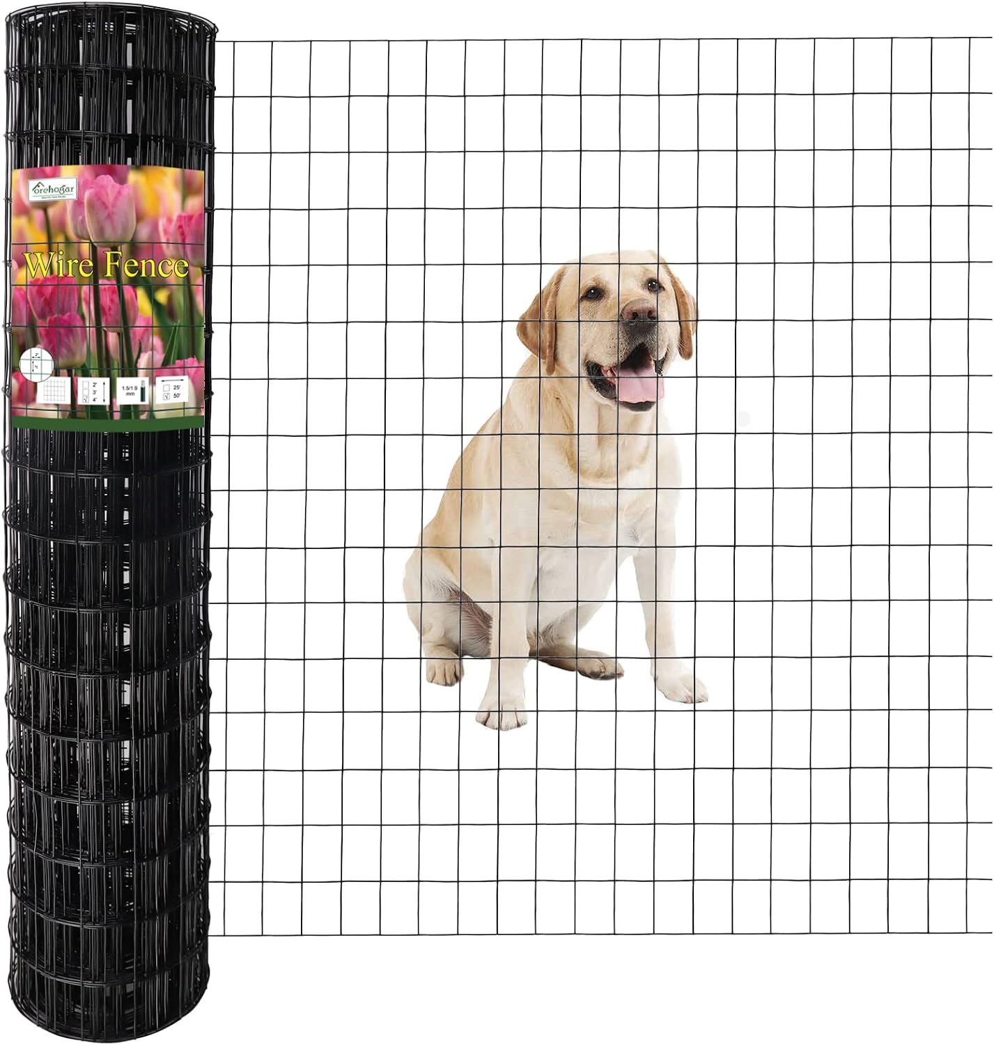Black PVC Coated Welded Wire Fence 48" x 50' Roll, 2"x3" Mesh, 16 Gauge