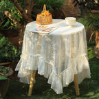 White Lace Round Rustic Tablecloth