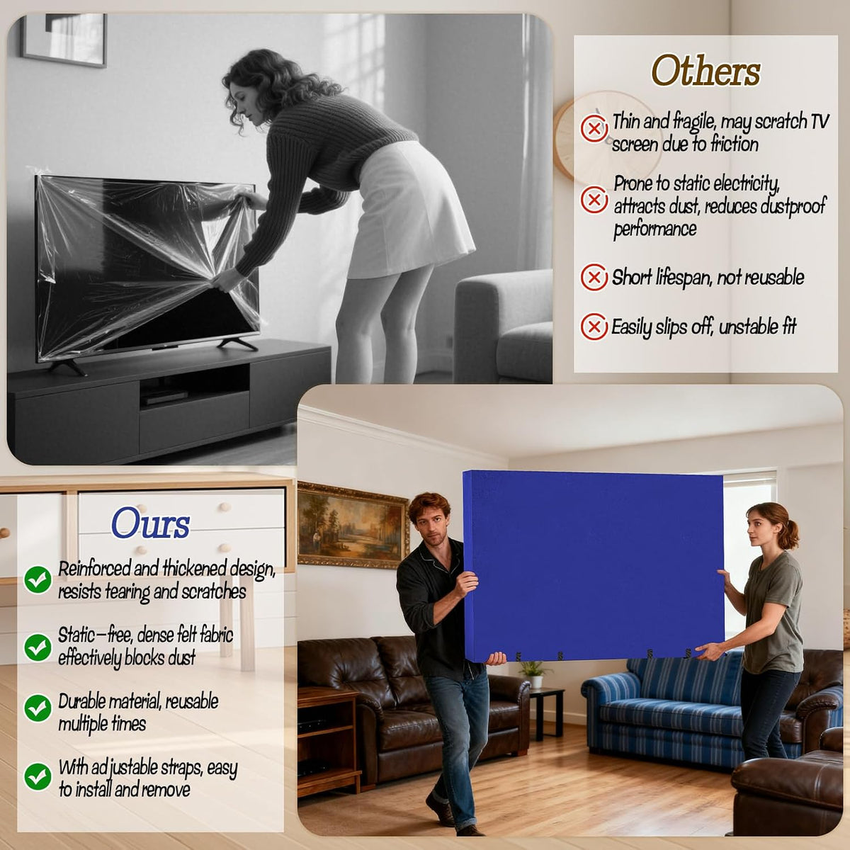 TV Cover Moving Box 60" to 65" Flat Screen Protector Dustproof & Anti-Scratch Outdoor Indoor TV Screen Protector with