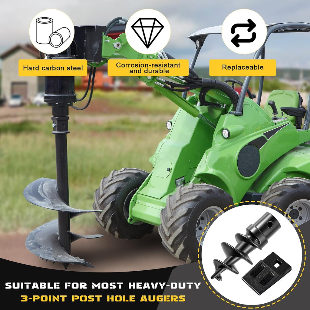 Bolt on Spiral Point Auger Pilot Tip and 2 Pcs 3 Point Auger Cutting Edge Square Hole Replacement Teeth with Hardware
