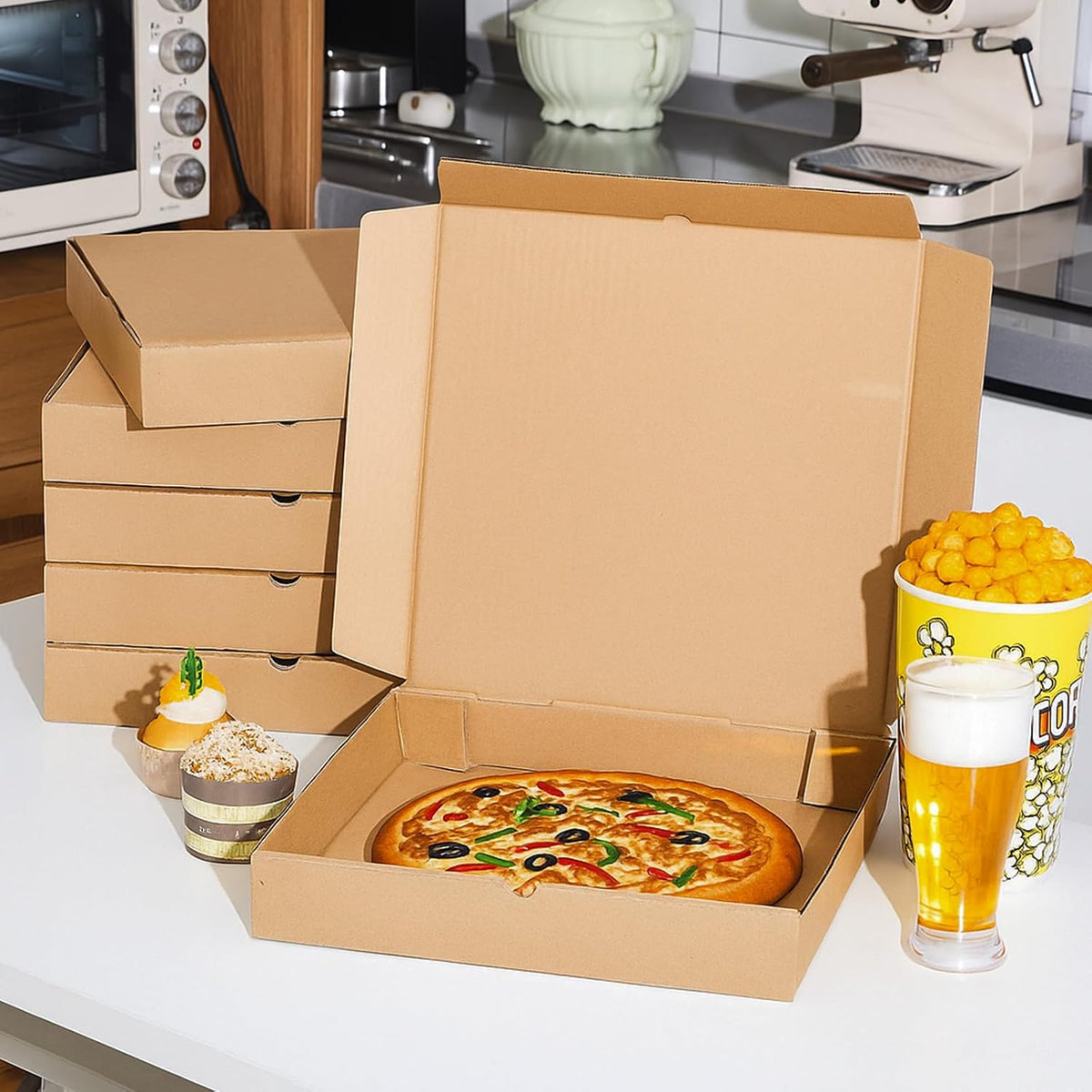 10 Pcs Corrugated Pizza Boxes 12 x 12 Inches, Brown