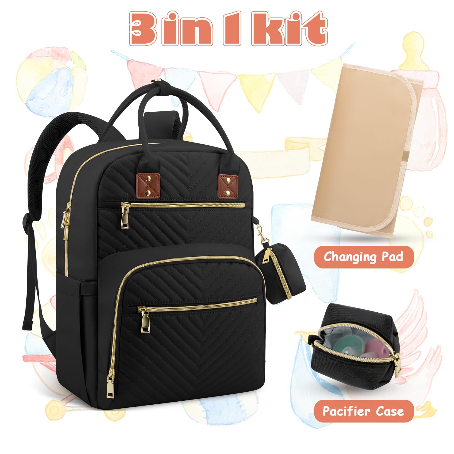 Baby Diaper Bag Backpack, Travel Diaper Bags for Baby Girl Boy Large Capacity Baby Bag Backpack for Women Black