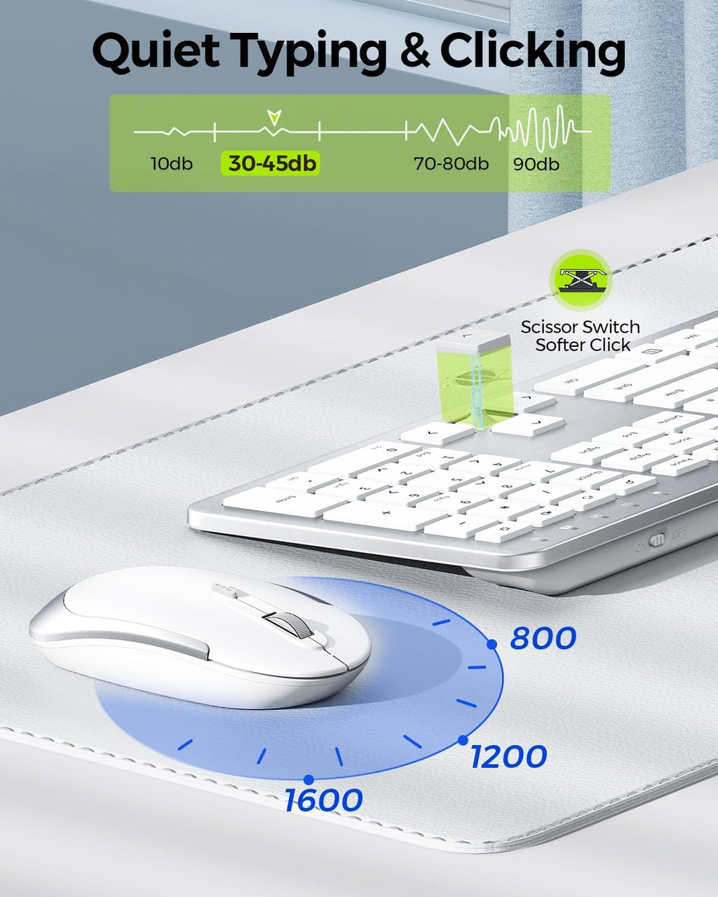 Wireless Keyboard and Mouse Combo, Slim Full-Size Design | Quiet typing and mouse clicks, 2.4G USB receiver, and