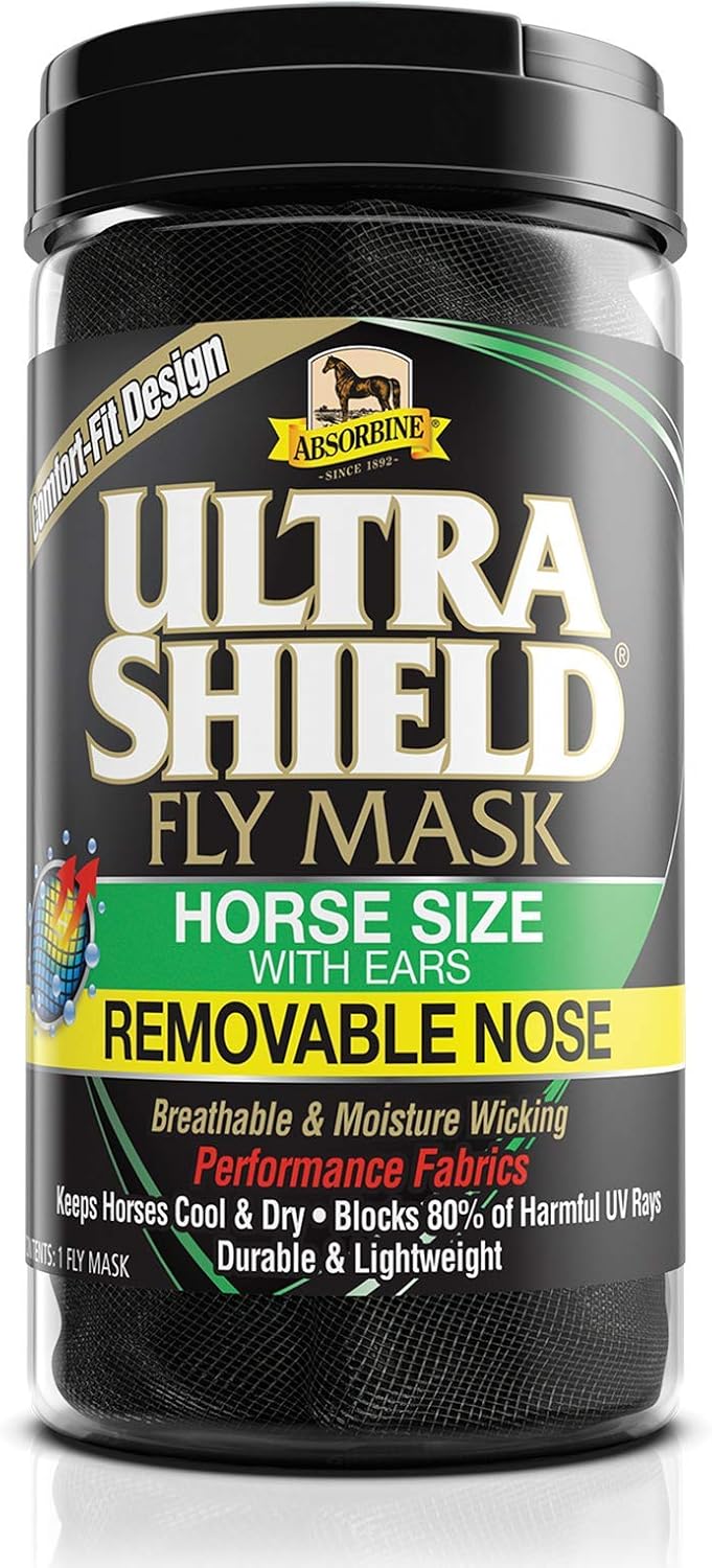 UltraShield Fly Mask, Horse Size with Ears & Removable Nose