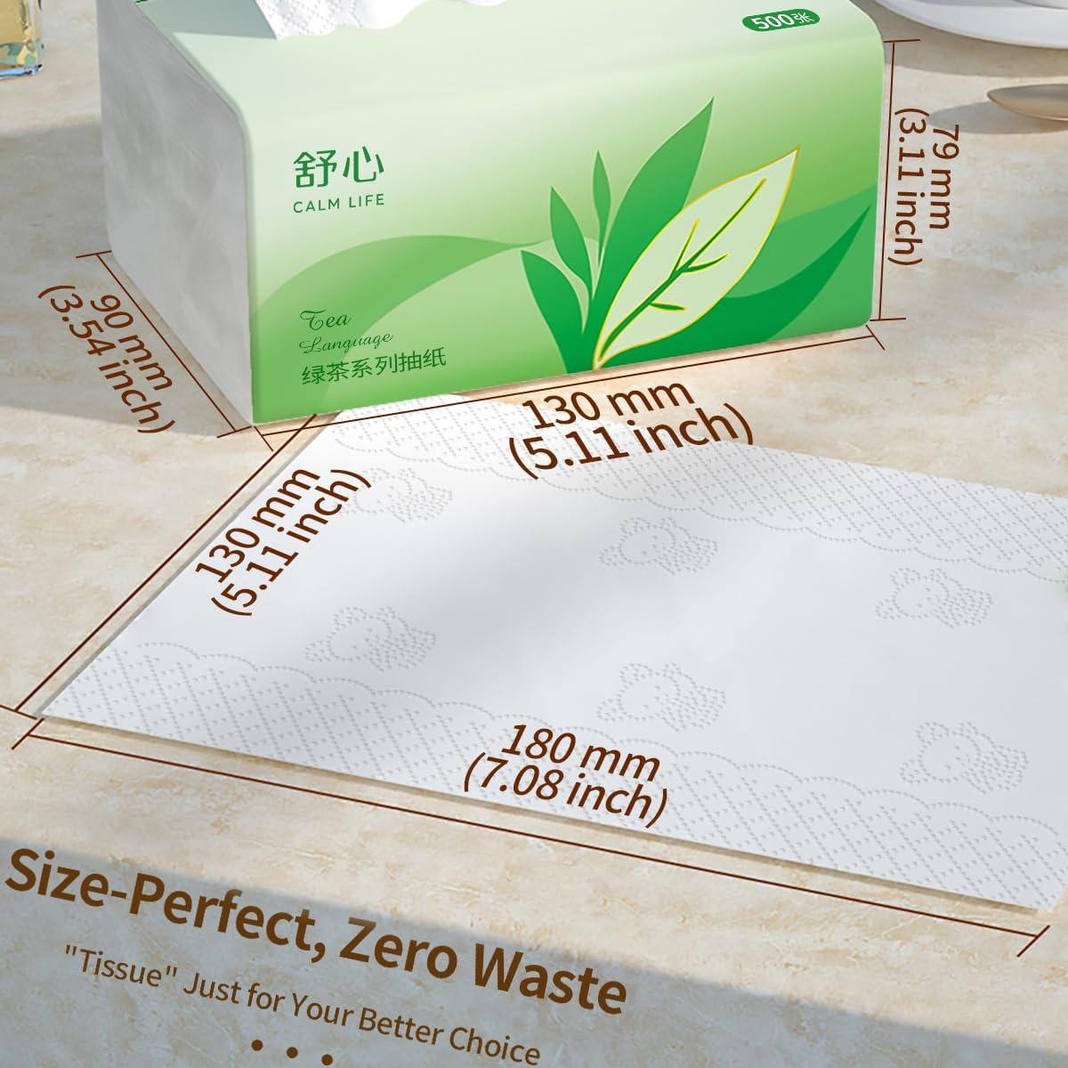Ultra-Thick Facial Tissues 9000 Sheets, 5-Ply 1800 Draws Green Tea Scented Small Soft Pack Paper Tissue, Travel Size