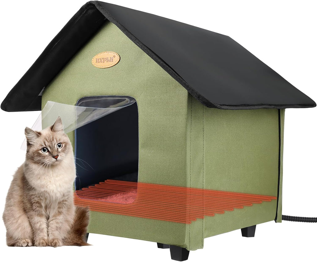 Heated Cat Houses for Outdoor Cats - Elevated Weatherproof Insulated Heated Outdoor Cat House for Winter - Feral Cat