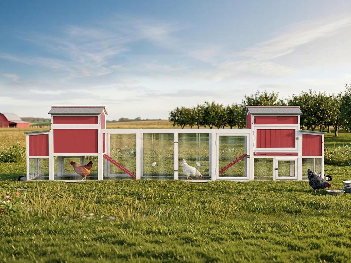 156" Mobile Chicken Coop with Wheels, Large Outdoor Hen House with Nesting Box, Run Ramp, and Pull-Out Tray for 4-8