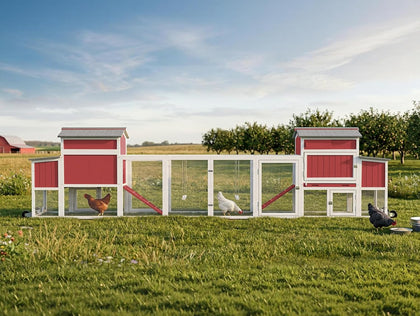 156" Mobile Chicken Coop with Wheels, Large Outdoor Hen House with Nesting Box, Run Ramp, and Pull-Out Tray for 4-8