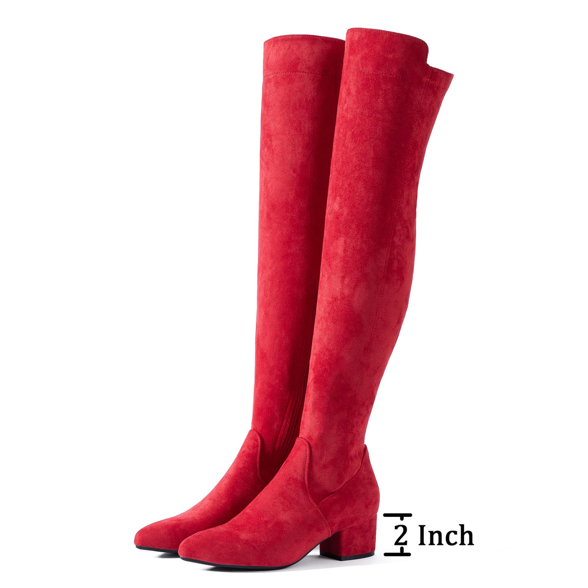 Women Over the Knee Boots Red Size 9 Winter Suede Low 2Inch Heel Thigh High Block Chunky Above knee Designer Ladies