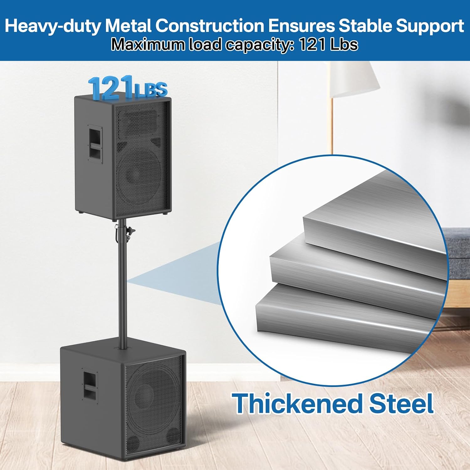 Heavy-Duty Speaker Pole for Subwoofer with Height Adjustable Subwoofer Pole Mounts Fits M20 Threaded Mount and 35mm