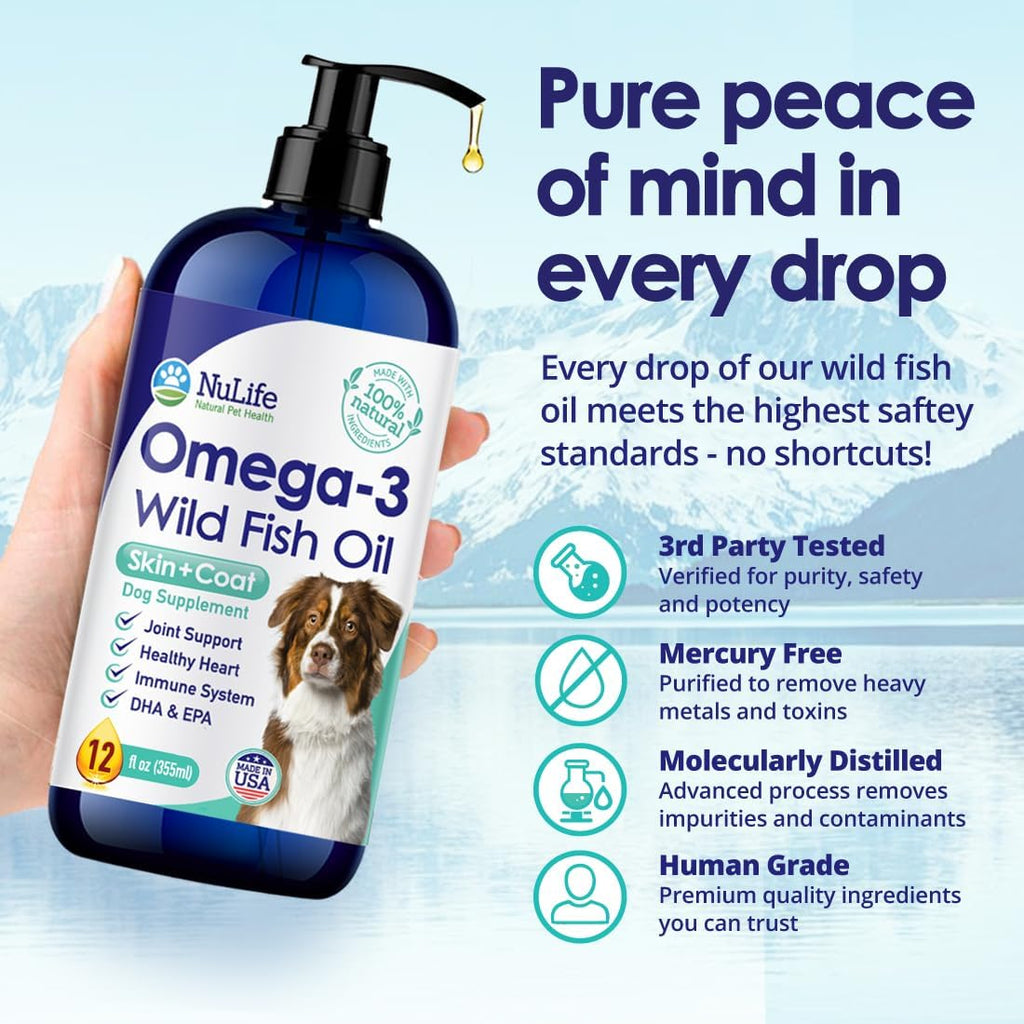 Wild Omega 3 Fish Oil for Dogs - Dog Fish Oil Liquid to Reduce Shedding & Itching - Supports Joints, Brain, and Heart