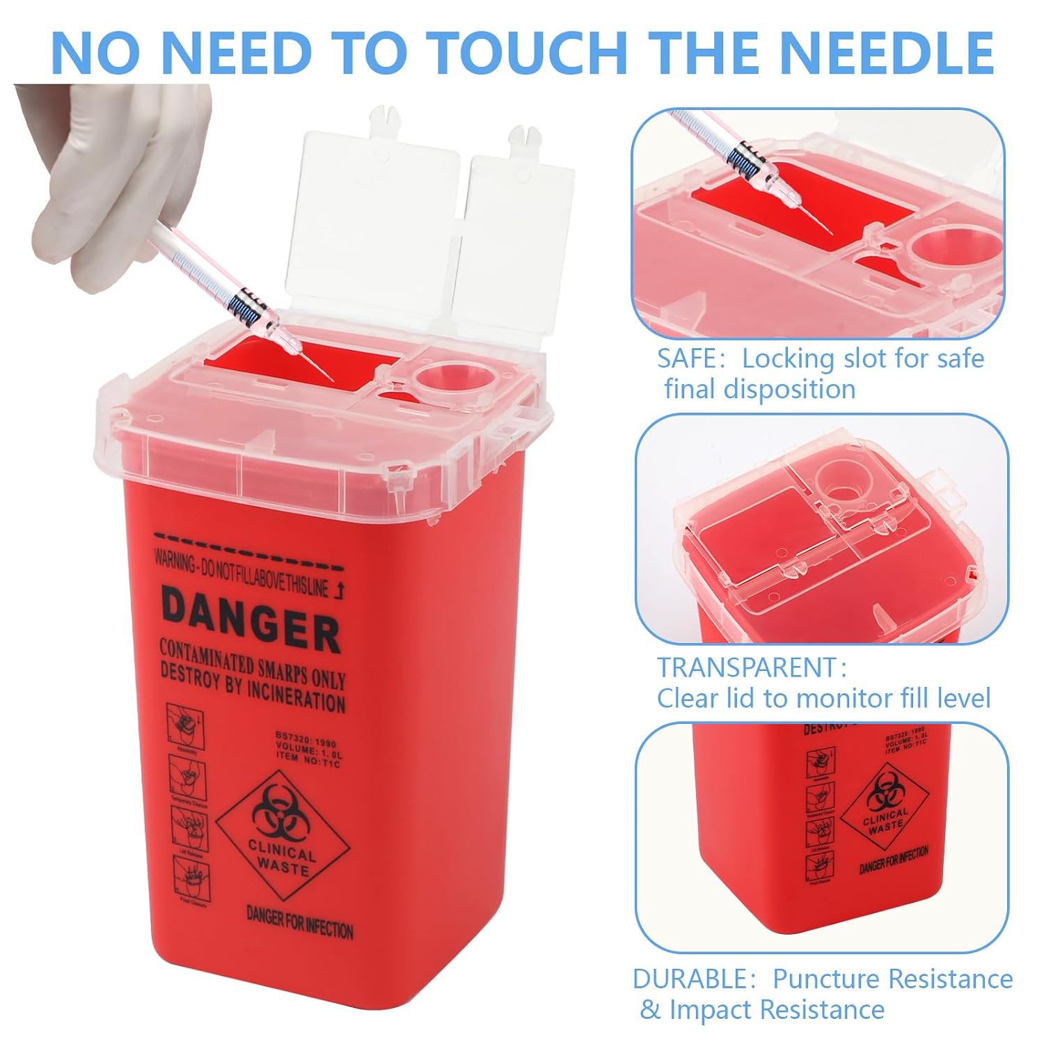3-Pack Sharps Container for Home Use and Professional | 1 Quart Biohazard Needle and Syringe Disposal, Needle