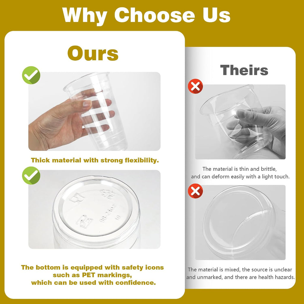 24 oz Clear Plastic Cups with Lids and Straws