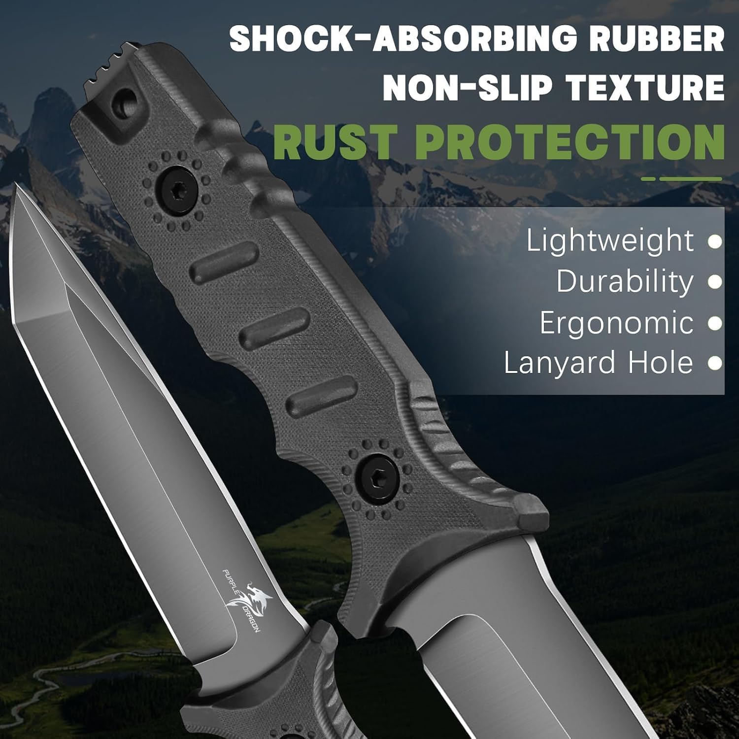 Full Tang Fixed Blade Tactical Knife with Sheath | High Carbon Steel Camping Knife with Ergonomic Black Handle, Built