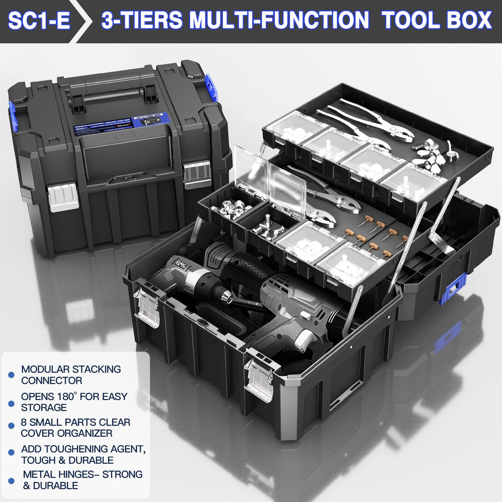 4 Tier Rolling Tool Box with Wheels, 18” Stackable Tool Box Organizer