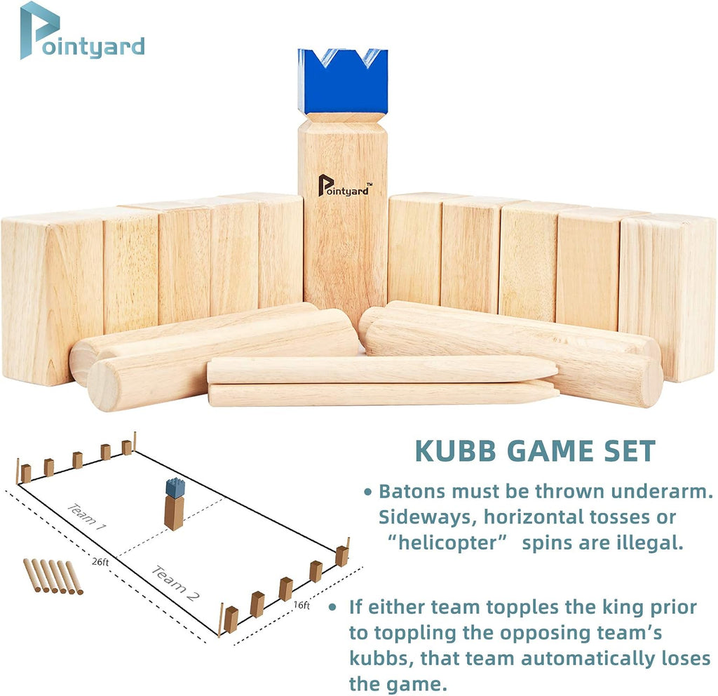 Kubb Yard Game Set Viking Chess Outdoor Hevea Hardwood Toss Game for Adults & Families - with 10 Blocks, 6 Batons