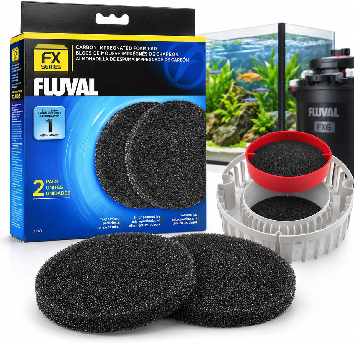 FX Carbon Foam, Replacement Aquarium Filter Media, 2-Pack, White