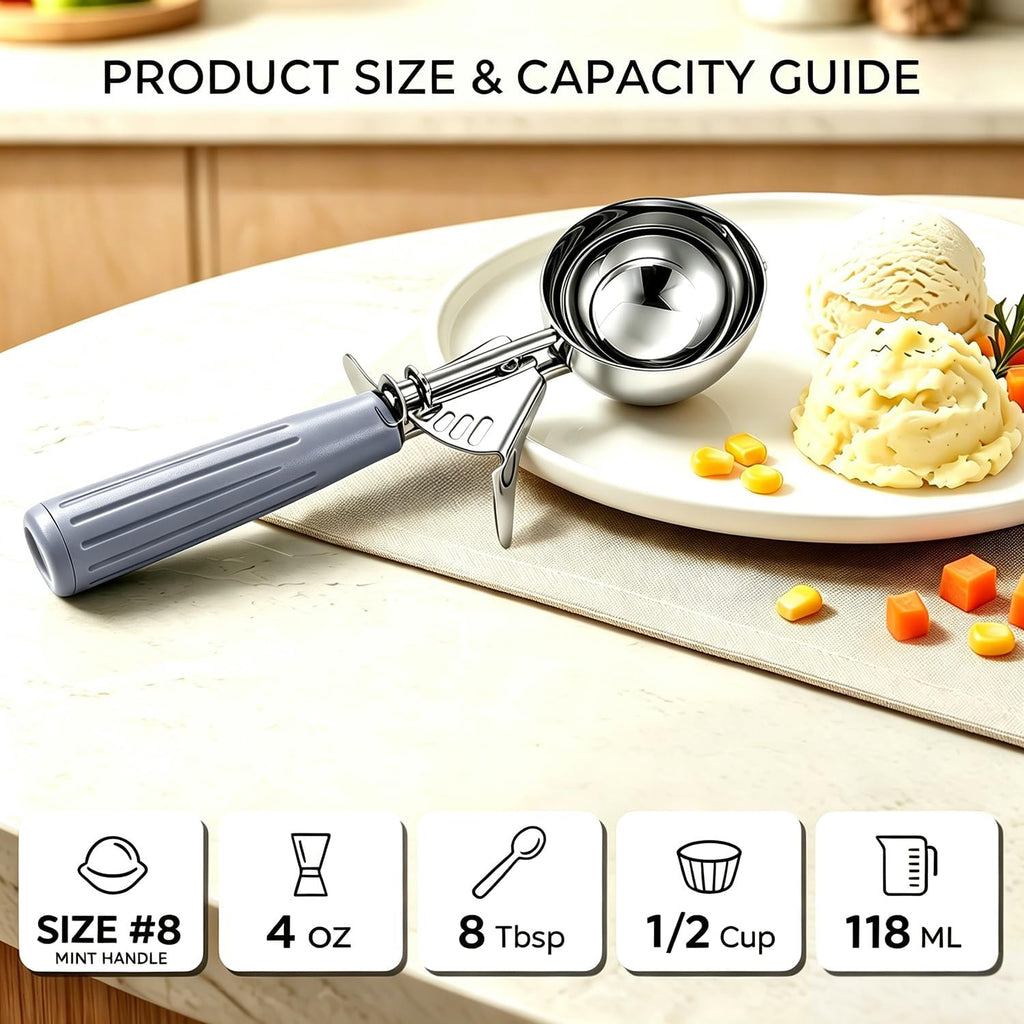 4 oz Ice Cream Scoop With Trigger, #8 Scoop, 1/2 Cup Portion Scoop