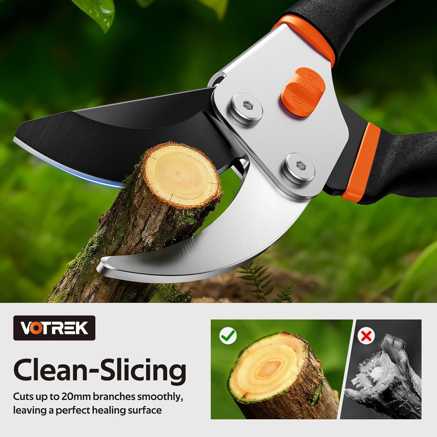 Pruning Shears, 8.5” Professional Garden Pruner with Jam-Proof Spring & Ever-Sharp SK5 Blade, Ergonomic Bypass