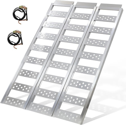 Aluminum Tri-Fold Ramp with Treads, 1600 lbs Capacity/535lbs per Section, ATV Ramp with Load Straps for Motorcycles