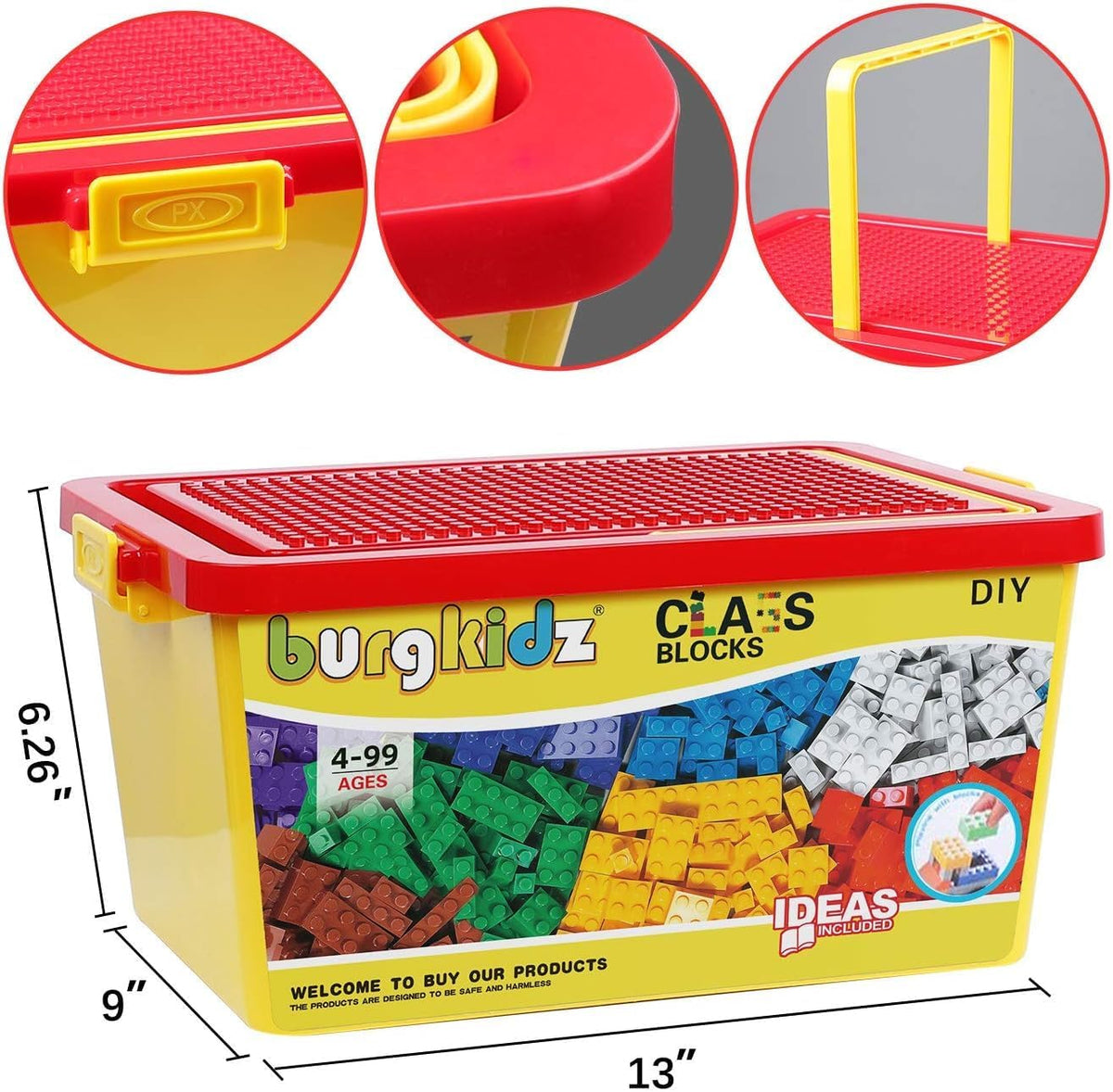 Building Bricks 1020 Pieces Set, 1000 Basic Building Blocks in 17 Fun Shapes Includes Wheels, Door, Window, Bulk