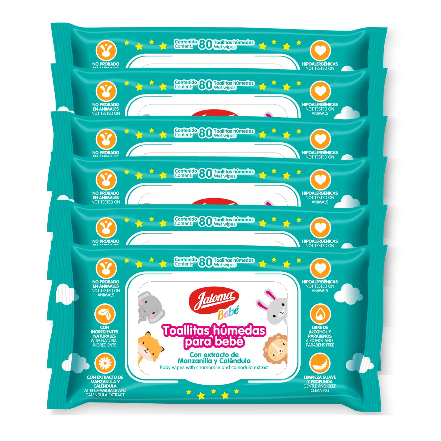 Baby Wipes, Pack of 6, 80 Wipes Each (480 Count) | Chamomile and Calendula Extract, Hypoallergenic, Paraben Free