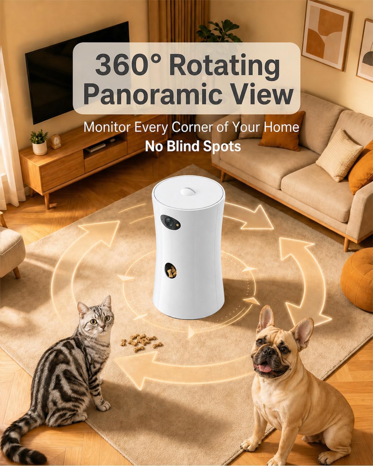 Pet Camera Treat Dispenser, 360° Pet Dog Security Cameras with Phone App, WiFi 5G/2.4G, Two Way Audio, Night Vision