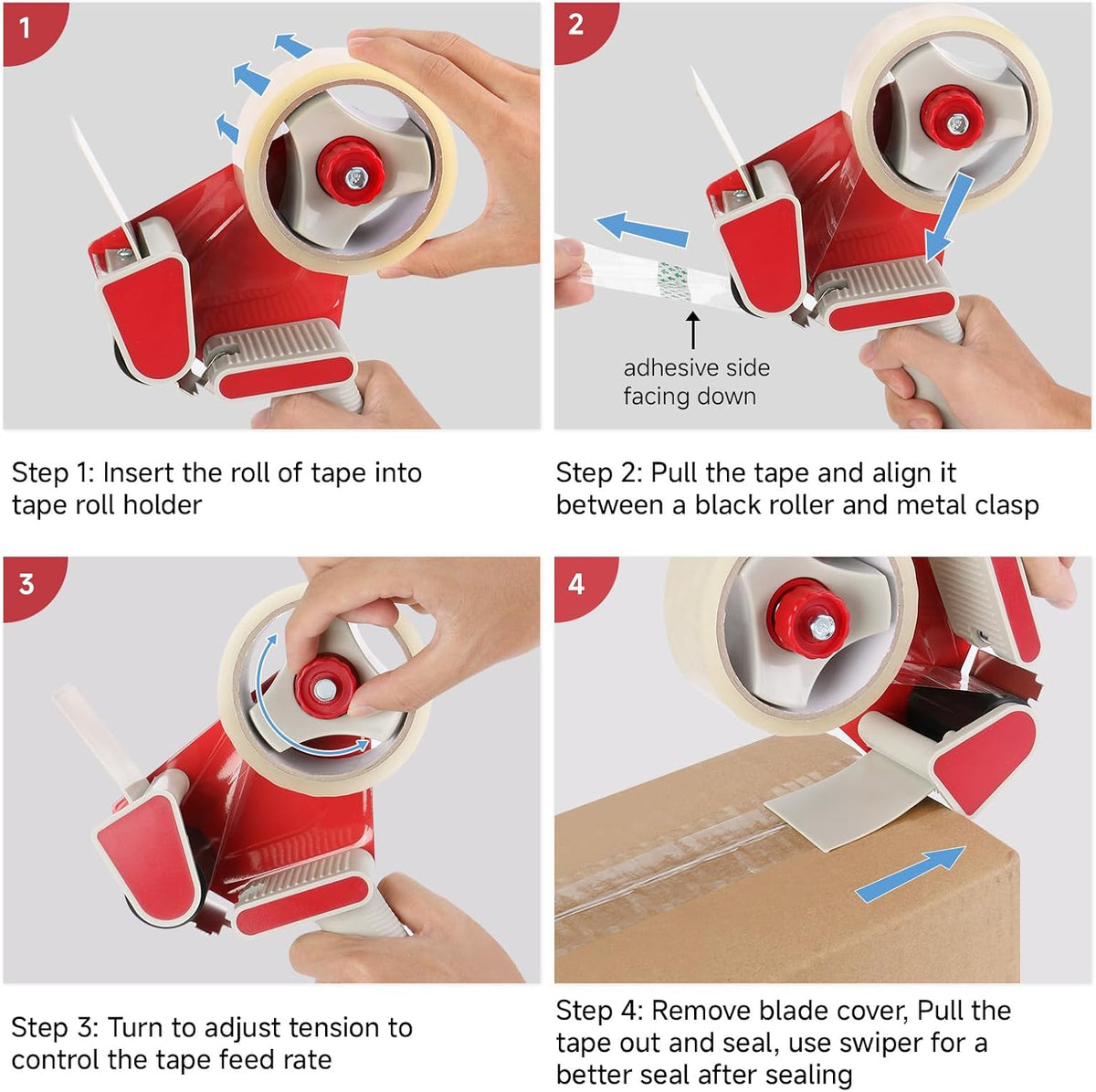 Heavy Duty Packing Tape Dispenser Gun with Safety Blade Cover, 3-Inch Inner Core, for 2-Inch Wide Packing Tape