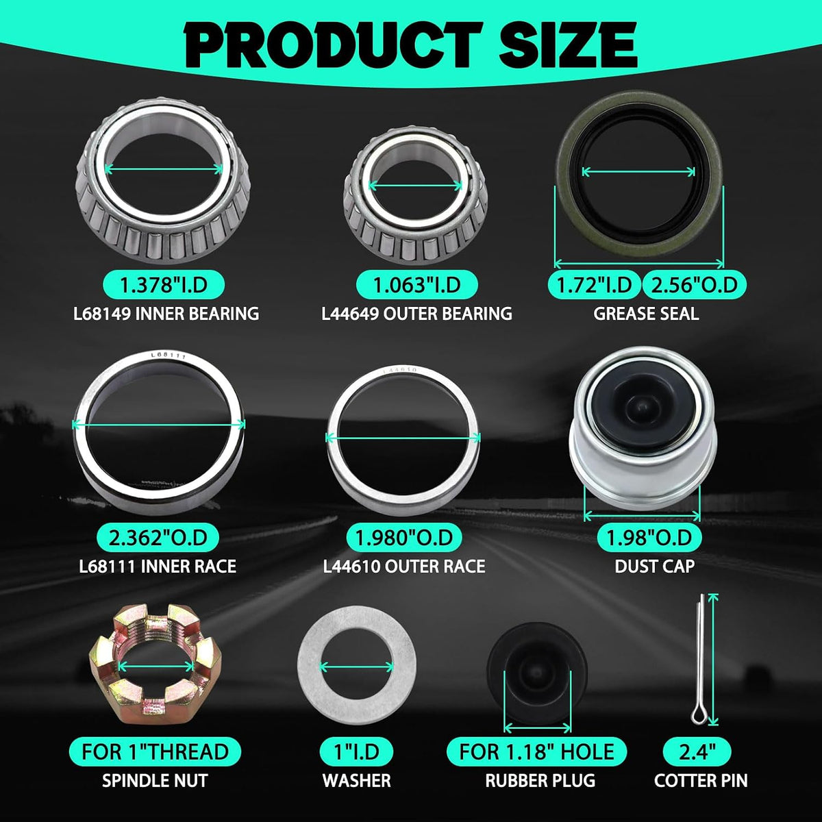 2 Sets 3500lb Trailer Bearing Kit L68149 L44649 Trailer Axle Kit,Boat Trailer Bearing Kit 171255TB Seal Fits for
