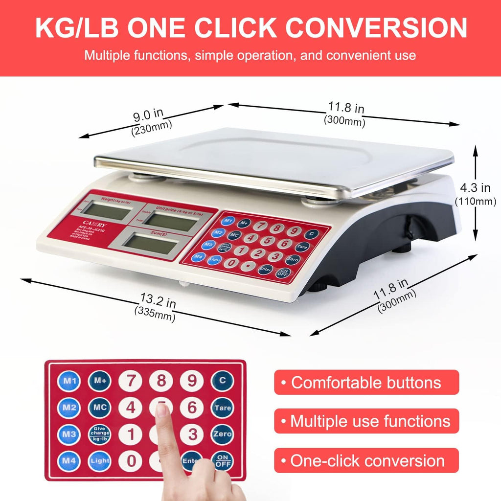 Commercial Price Computing Scale, 66lb/30kg, Dual LCD