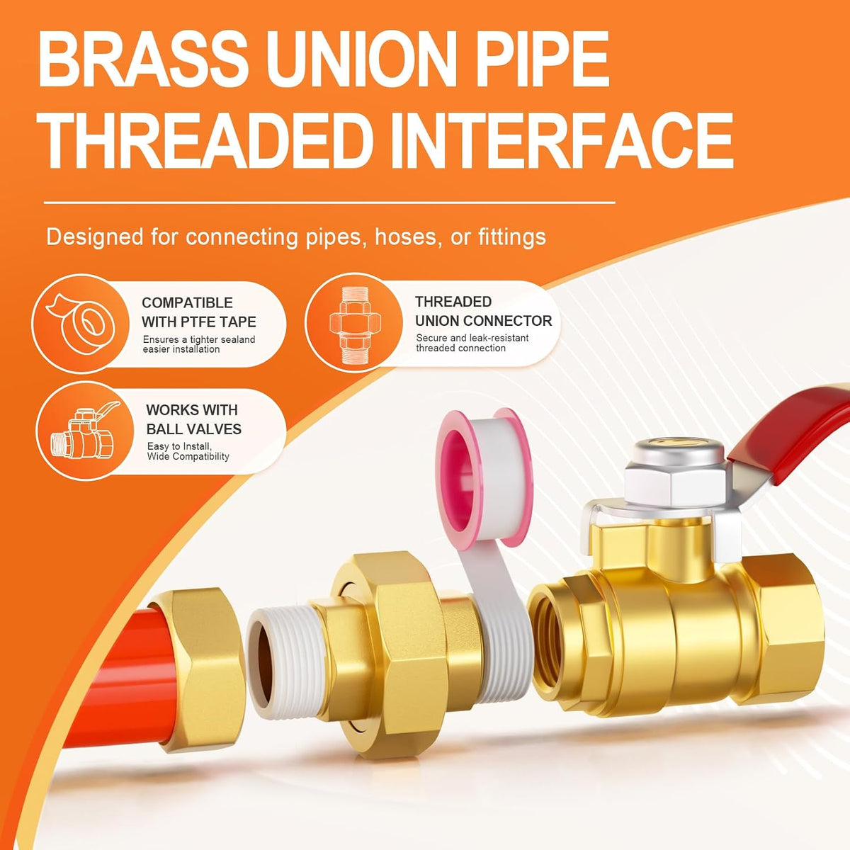 GASHER 2PCS 3/4" MNPT Brass Union Pipe Fitting