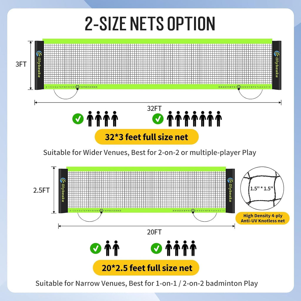 Portable Volleyball & Badminton Combo Net Set with 2 Nets (20ft and 32ft) | Badminton Volleyball Net for Backyard