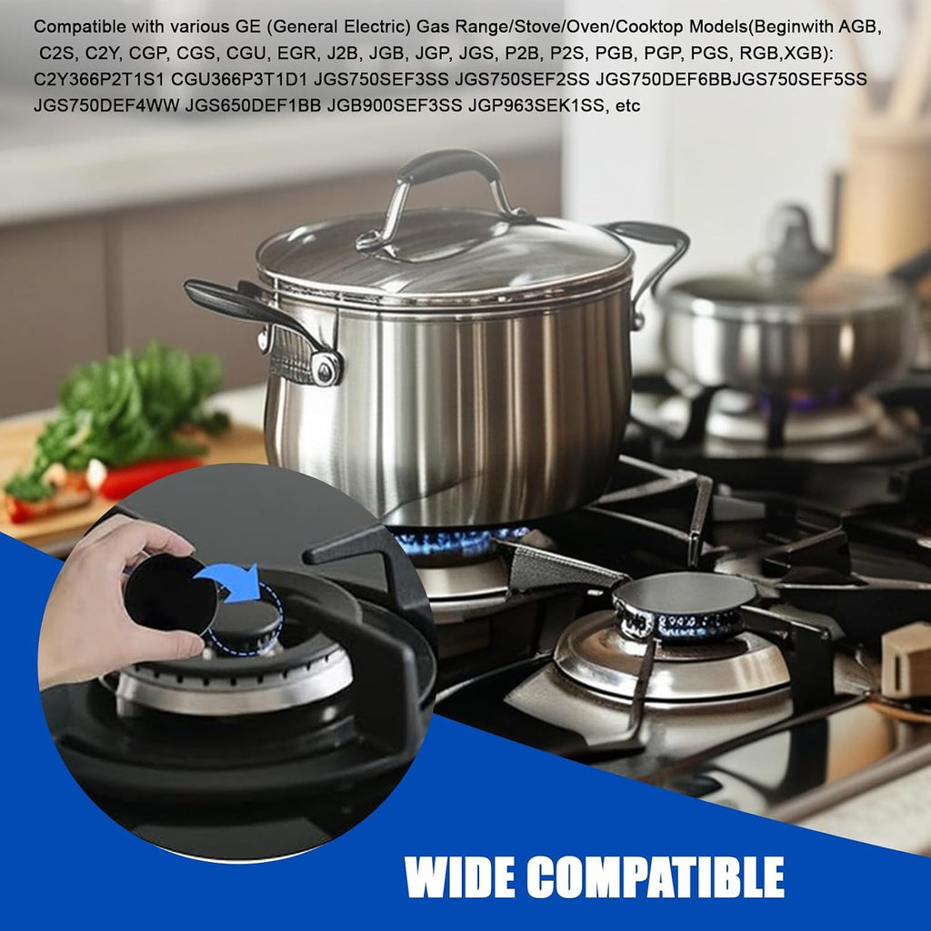 Upgraded 4-Piece Surface Burner Cap Set for GE & Hotpoint 30" Gas Range/Cooktop – Replacement WB29K10022-1 Small (2.6"), WB29K10023-2 Medium (3.2"), WB29K10024-1 Large (3.5") – Shiny Black Finish