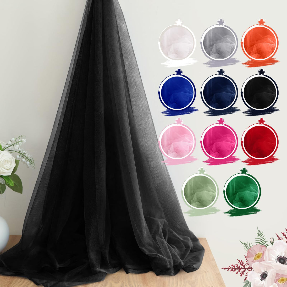Black Tulle Fabric Roll, 54 Inch x 3 Yards