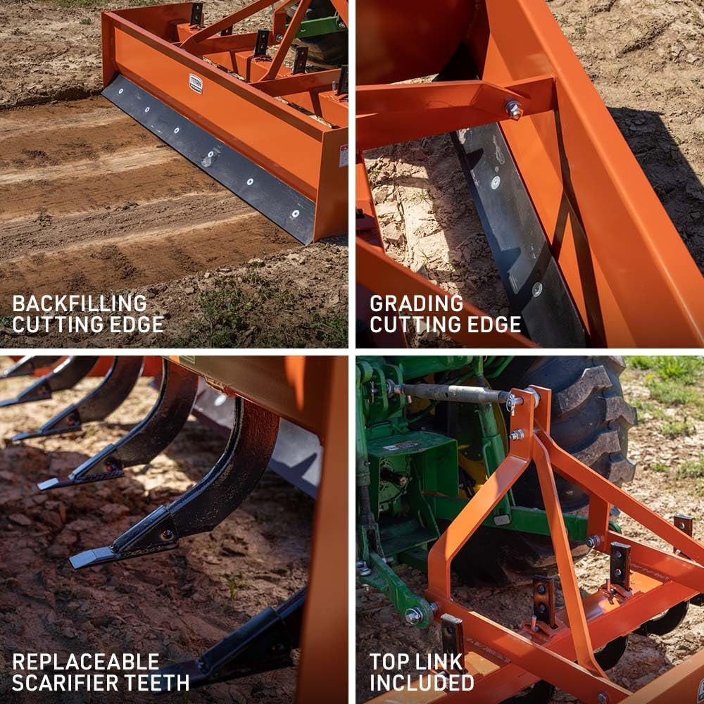 Titan 4' - 7' Box Blade Tractor Attachment Category 1 Cat 0 Scarifier Shank