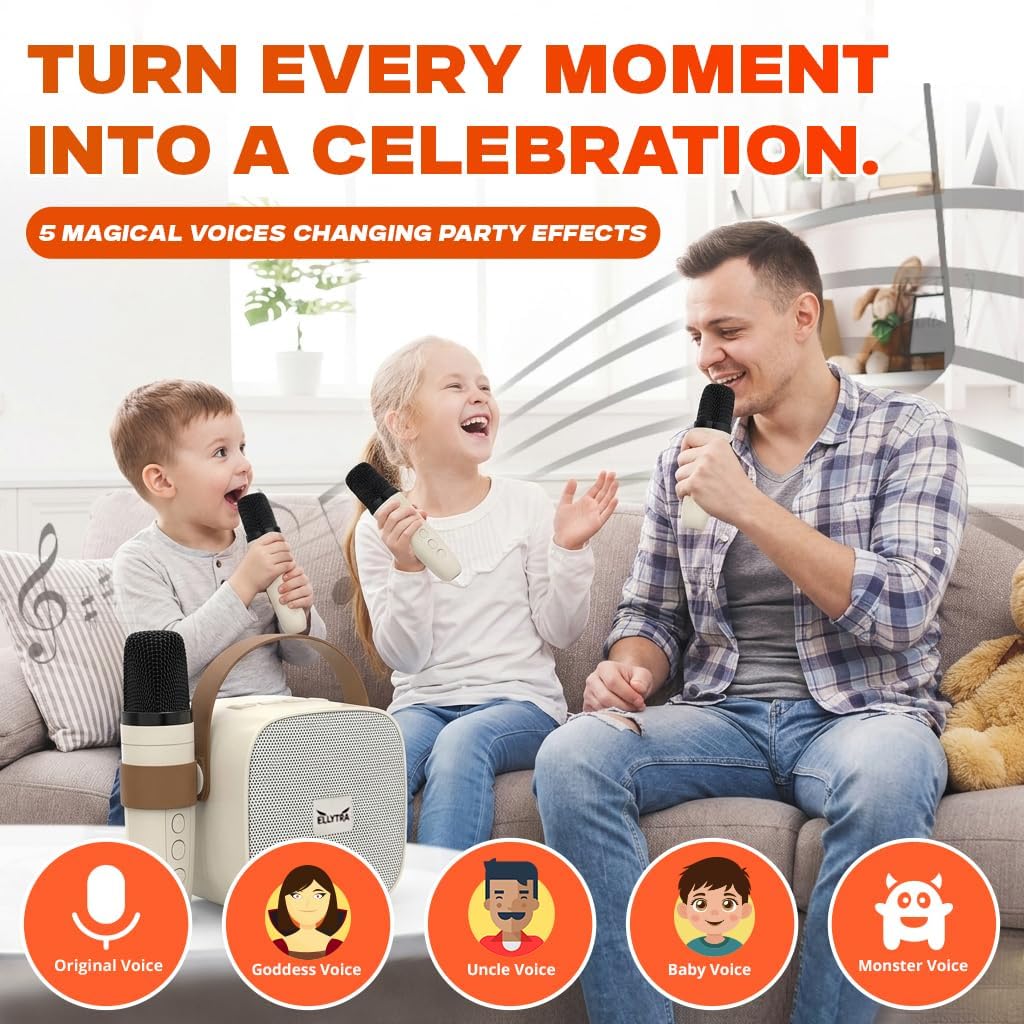 Kids Karaoke Machine with 2 Wireless Microphones, Bluetooth Speaker