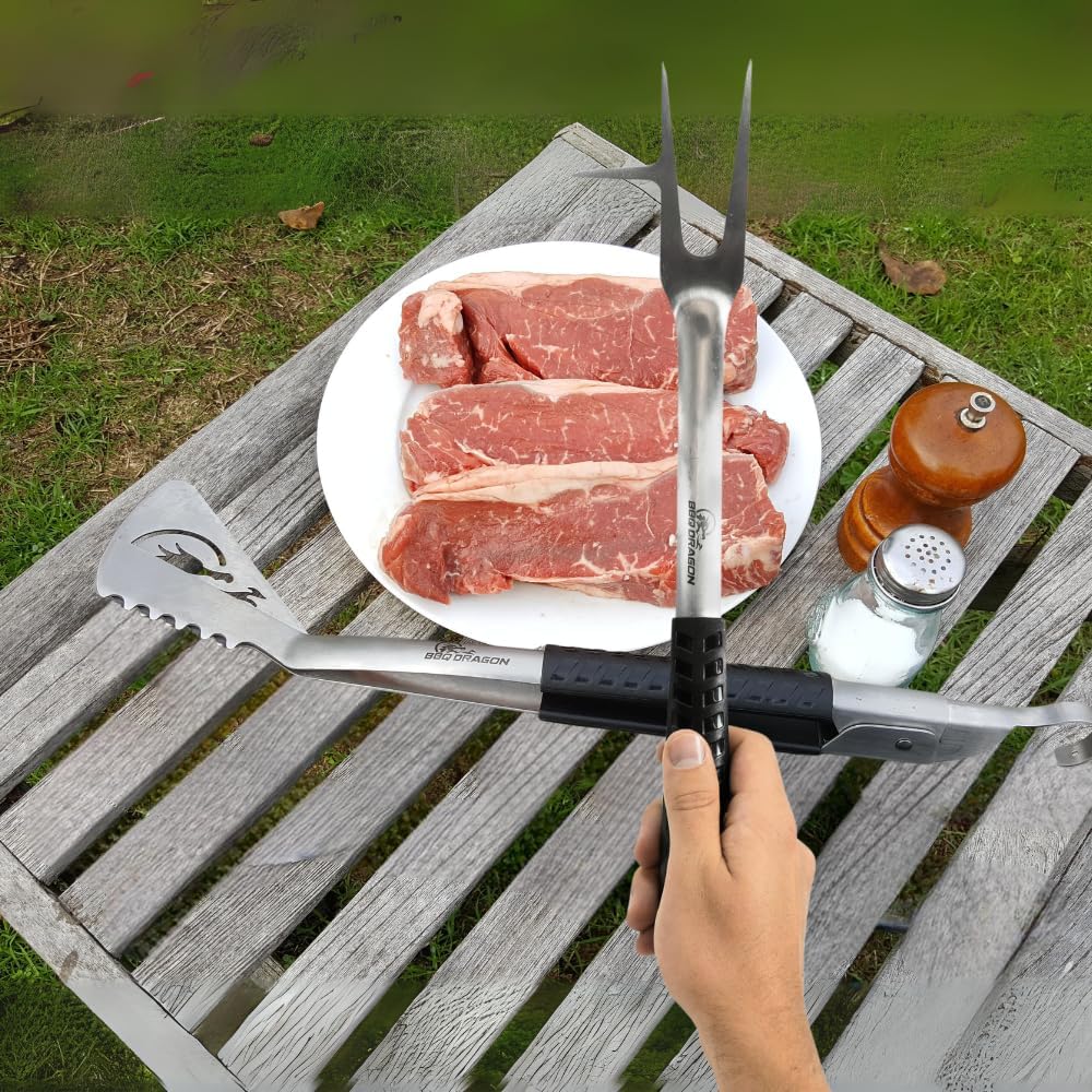 Grill Utensils - BBQ Tools Grilling Tools Set - Spatula, Fork, Tongs Combined in 2 Barbecue Grilling Accessorie BBQ